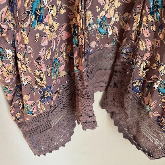 Angie Open Front Short Sleeve Rayon Kimono Cardigan Purple Boho Floral Women's M - Picture 3 of 8